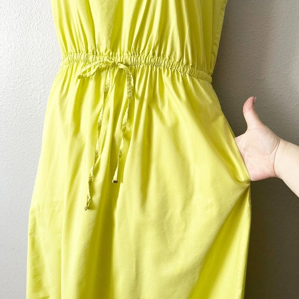 LOFT Cotton Glowing Lime Yellow Halter Midi Dress Drawstring Waist Size Medium